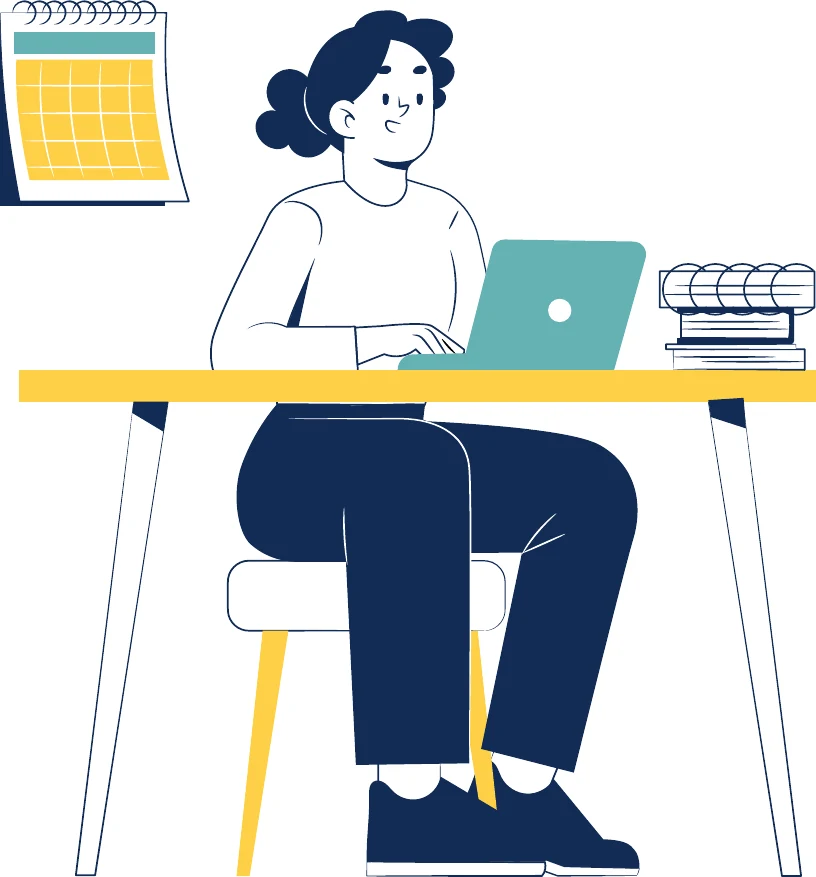 Une personne travaille à distance devant son ordinateur et son calendrier